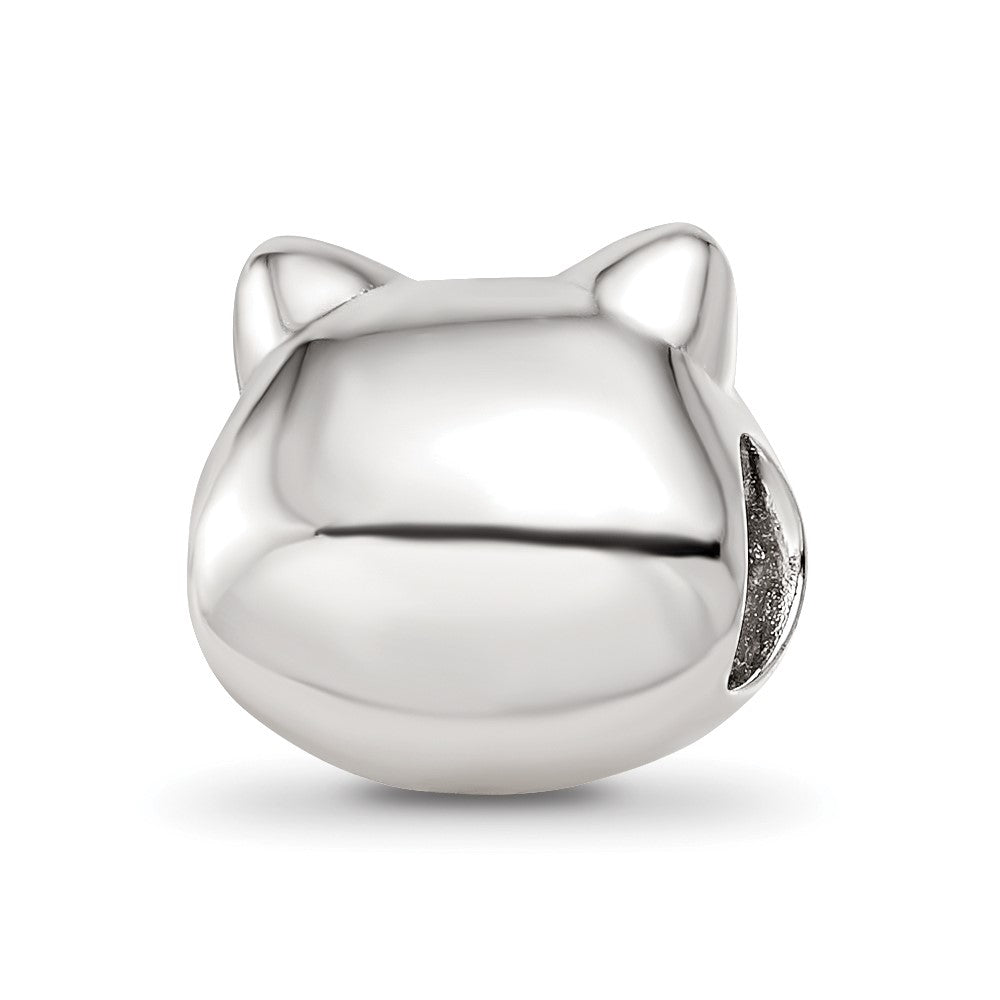 Sterling Silver Reflections Rhodium-plated Enamel Cat Bead
