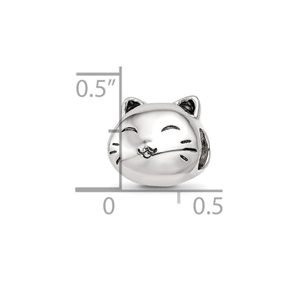 Sterling Silver Reflections Rhodium-plated Enamel Cat Bead