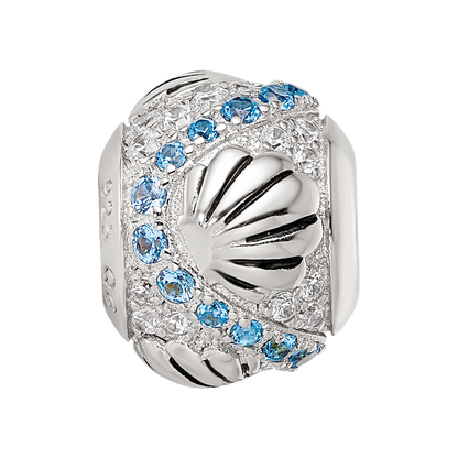 Sterling Silver Reflections Rhod-plated Blue Spinel & CZ Sea Shell Bead