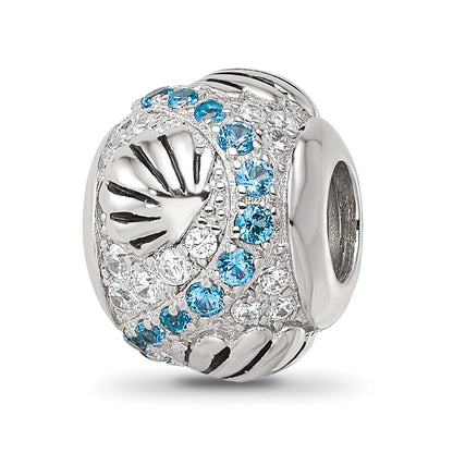 Sterling Silver Reflections Rhod-plated Blue Spinel & CZ Sea Shell Bead