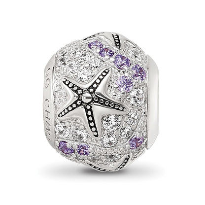Sterling Silver Reflections Rhod-plated CZ Star Fish Bead