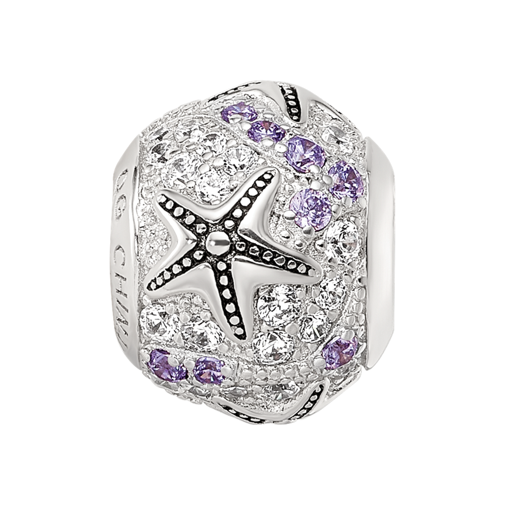 Sterling Silver Reflections Rhod-plated CZ Star Fish Bead