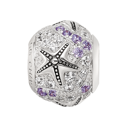 Sterling Silver Reflections Rhod-plated CZ Star Fish Bead