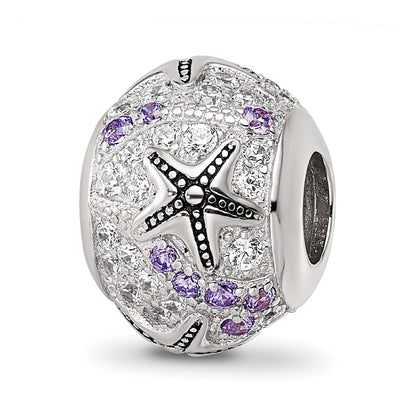 Sterling Silver Reflections Rhod-plated CZ Star Fish Bead