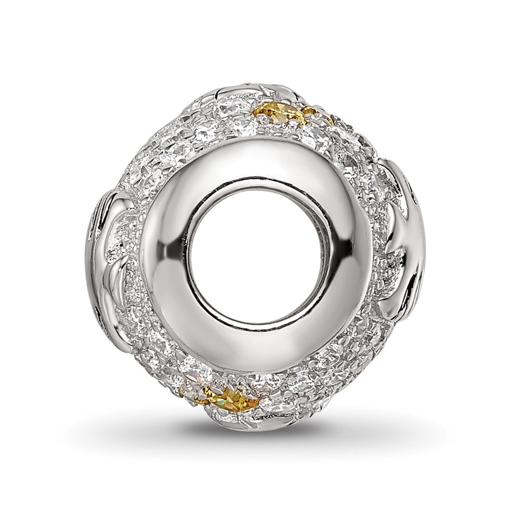 Sterling Silver Reflections Rhod-plated CZ Angle Fish Bead