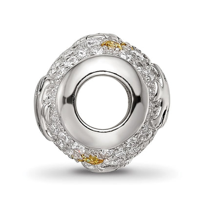 Sterling Silver Reflections Rhod-plated CZ Angle Fish Bead