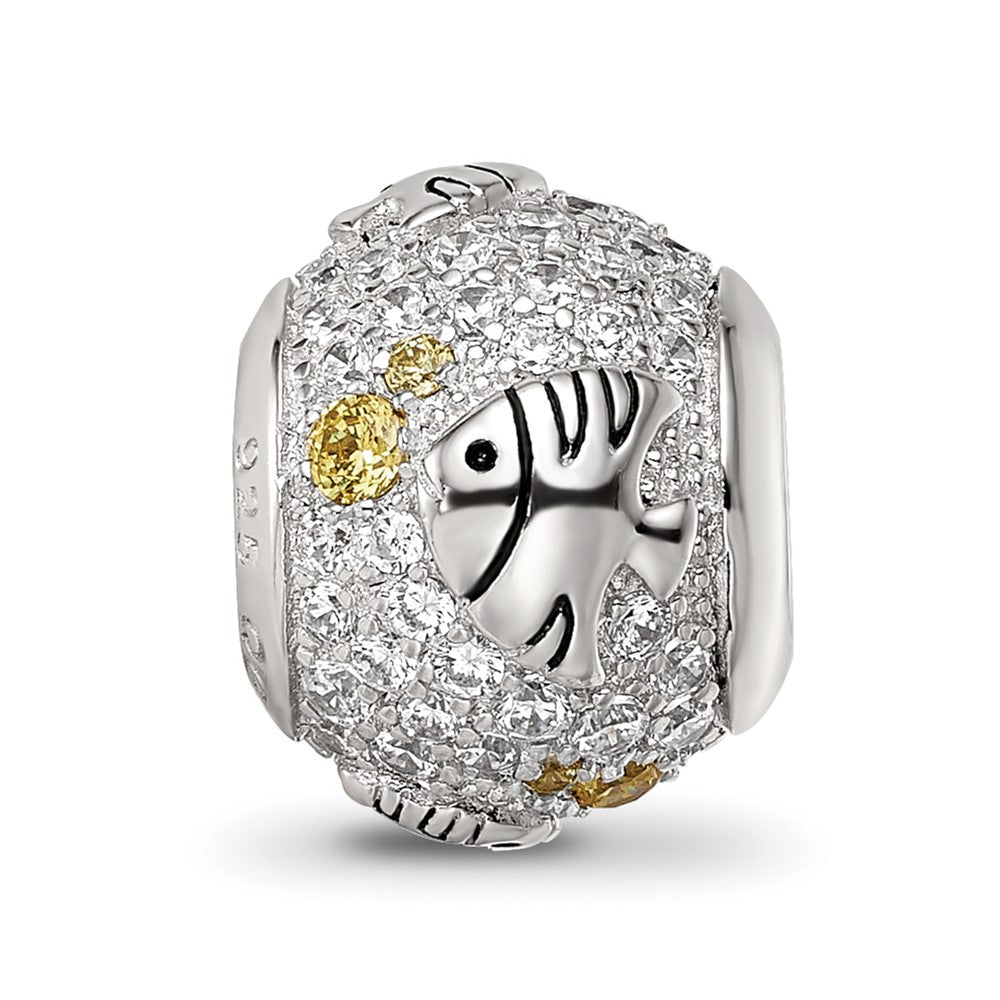 Sterling Silver Reflections Rhod-plated CZ Angle Fish Bead