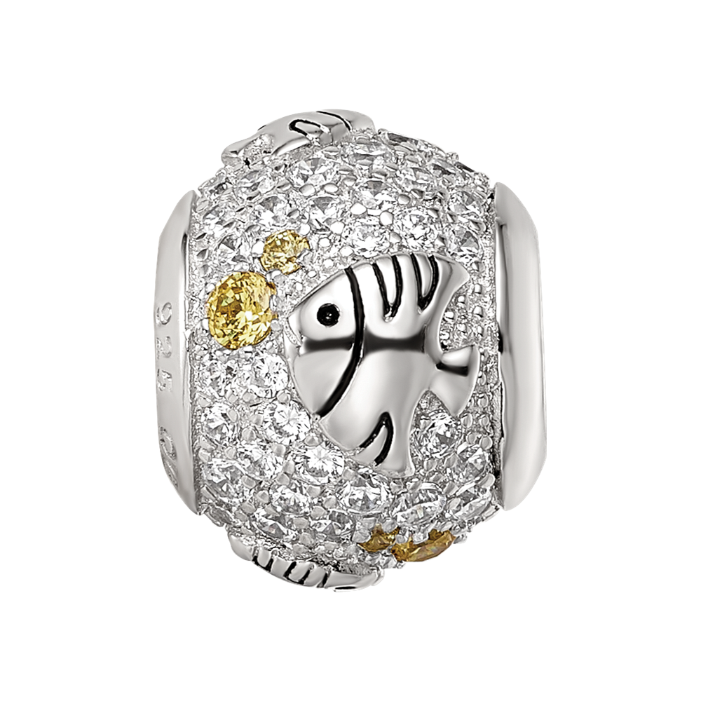 Sterling Silver Reflections Rhod-plated CZ Angle Fish Bead