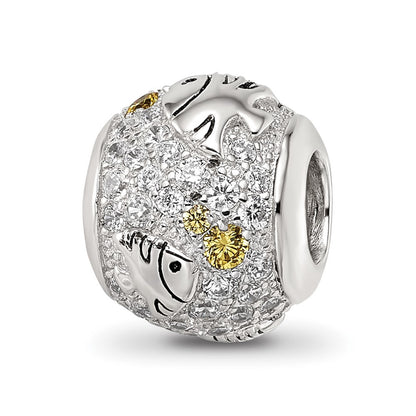 Sterling Silver Reflections Rhod-plated CZ Angle Fish Bead