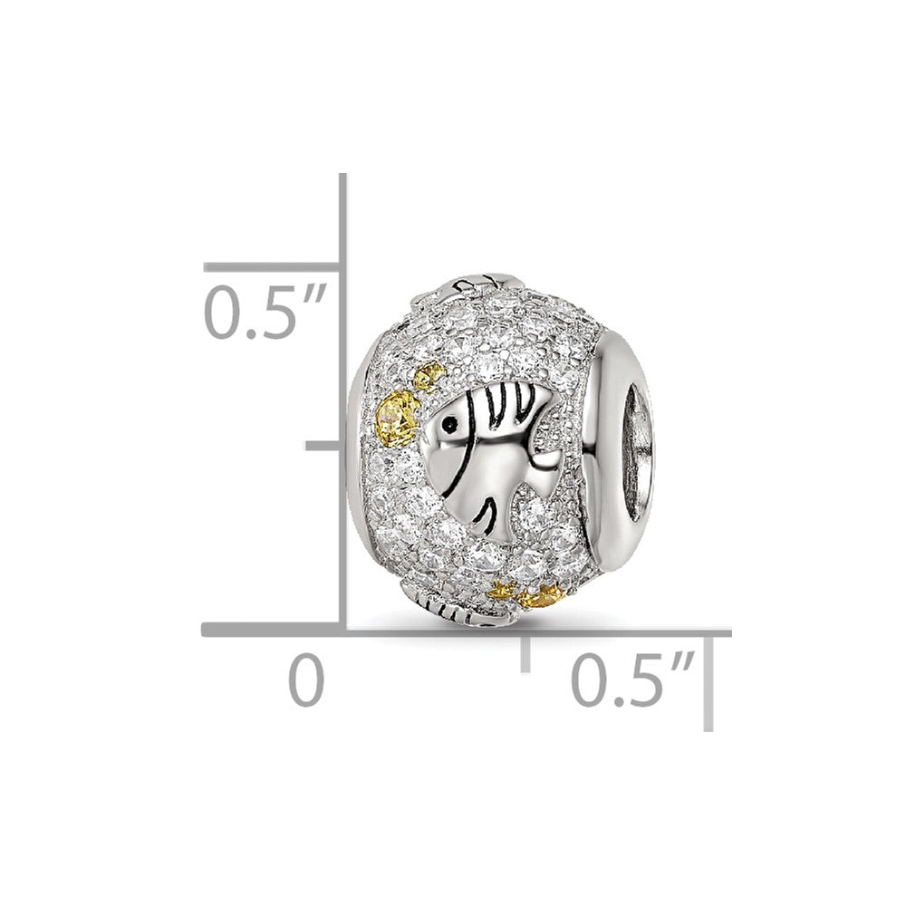 Sterling Silver Reflections Rhod-plated CZ Angle Fish Bead