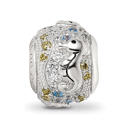 Sterling Silver Reflections Rhod-plated CZ & Blue Spinel Sea Horse Bead