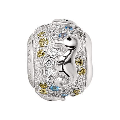 Sterling Silver Reflections Rhod-plated CZ & Blue Spinel Sea Horse Bead