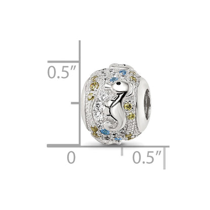 Sterling Silver Reflections Rhod-plated CZ & Blue Spinel Sea Horse Bead