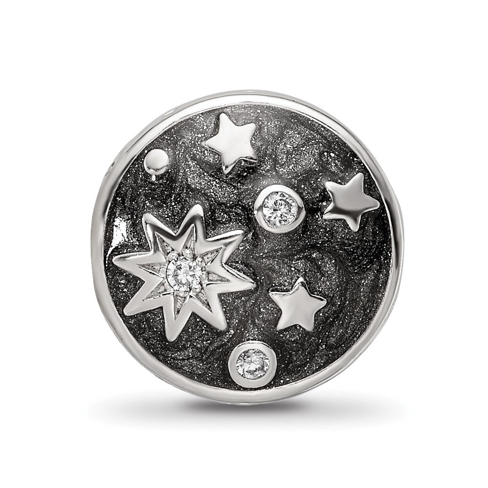 Sterling Silver Reflections Rhod-plated Enamel CZ Galaxy Bead