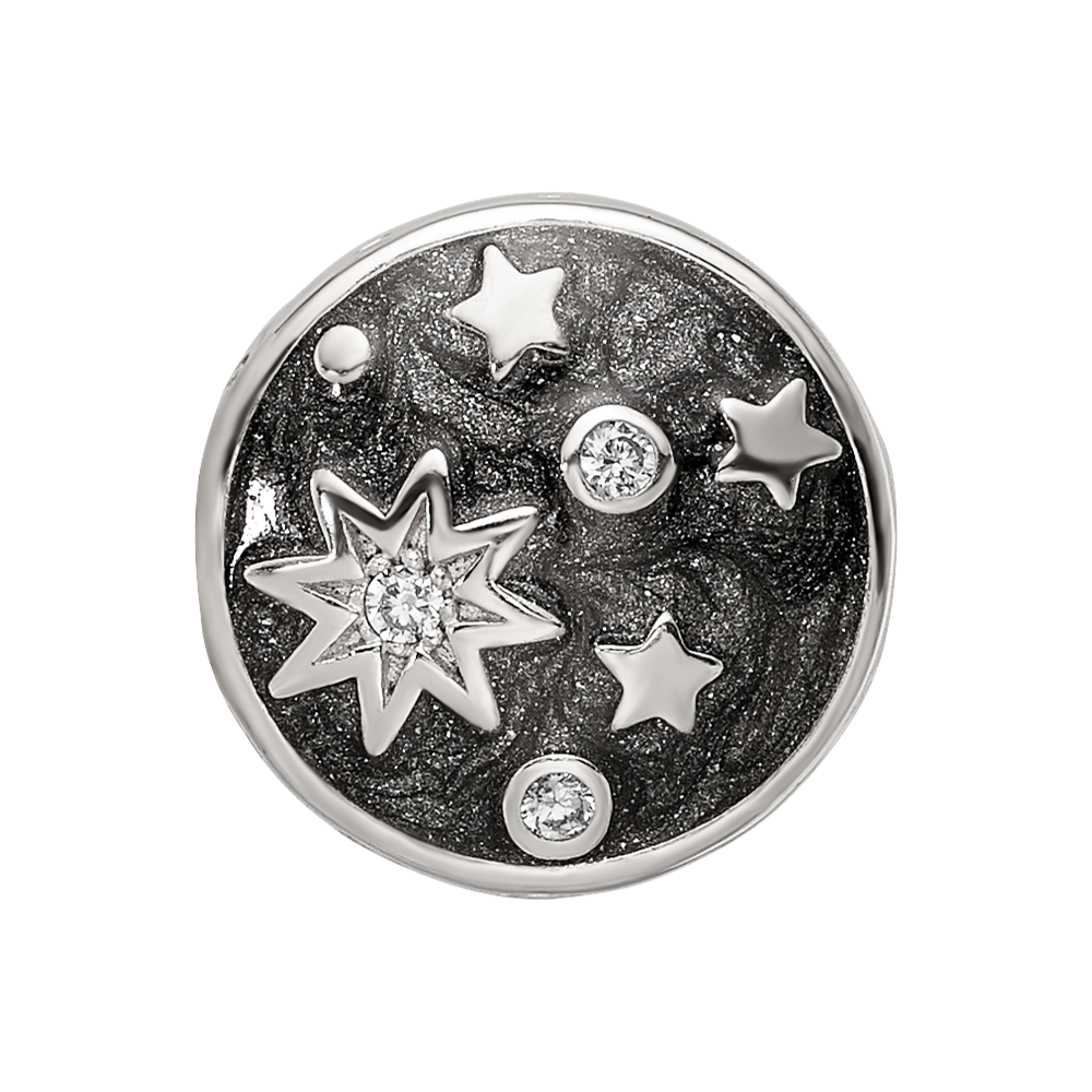 Sterling Silver Reflections Rhod-plated Enamel CZ Galaxy Bead