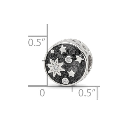 Sterling Silver Reflections Rhod-plated Enamel CZ Galaxy Bead