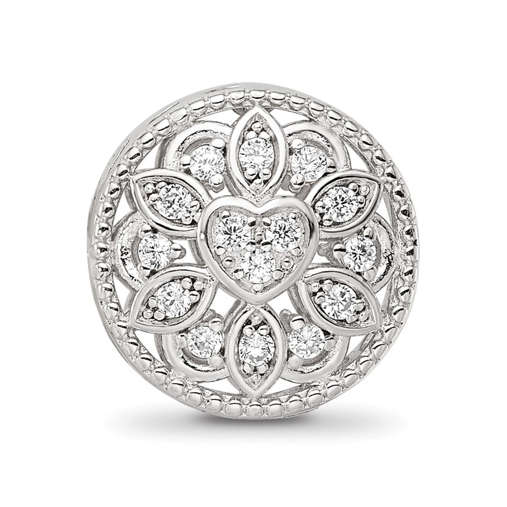 Sterling Silver Reflections Rhod-plated CZ Floral Cut-Out Bead