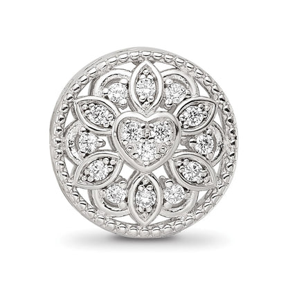 Sterling Silver Reflections Rhod-plated CZ Floral Cut-Out Bead