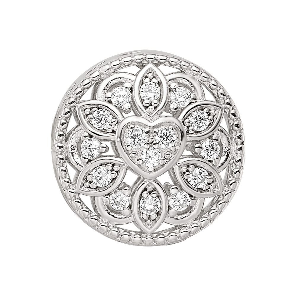 Sterling Silver Reflections Rhod-plated CZ Floral Cut-Out Bead