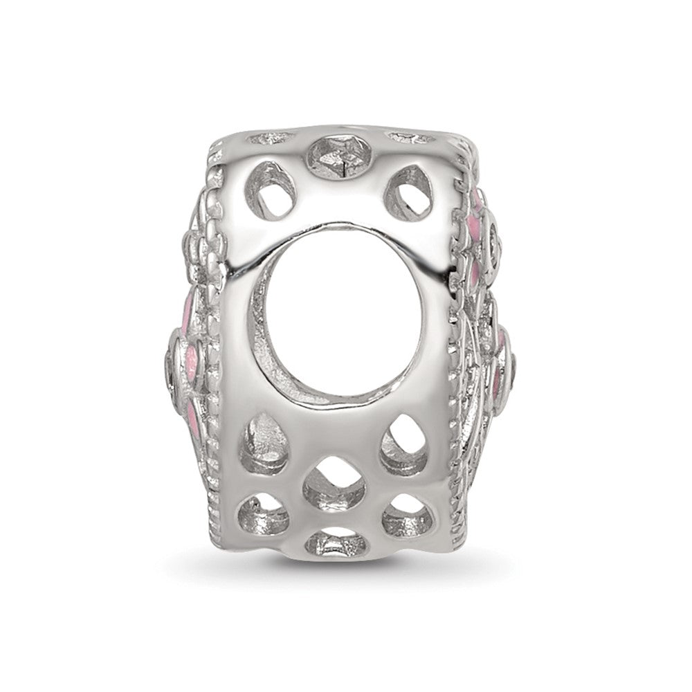 Sterling Silver Reflections Rhod-plated Enamel CZ Heart Shaped Bead