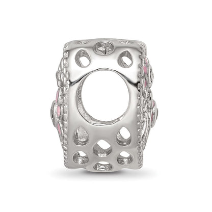 Sterling Silver Reflections Rhod-plated Enamel CZ Heart Shaped Bead