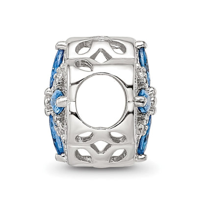 Sterling Silver Reflections Rhodium-plated Blue Spinel & CZ Floral Bead