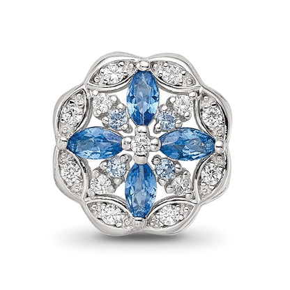 Sterling Silver Reflections Rhodium-plated Blue Spinel & CZ Floral Bead