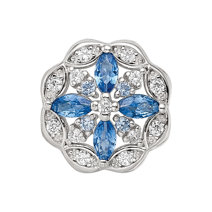 Sterling Silver Reflections Rhodium-plated Blue Spinel & CZ Floral Bead