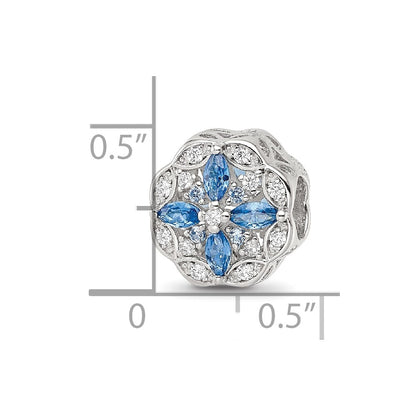 Sterling Silver Reflections Rhodium-plated Blue Spinel & CZ Floral Bead