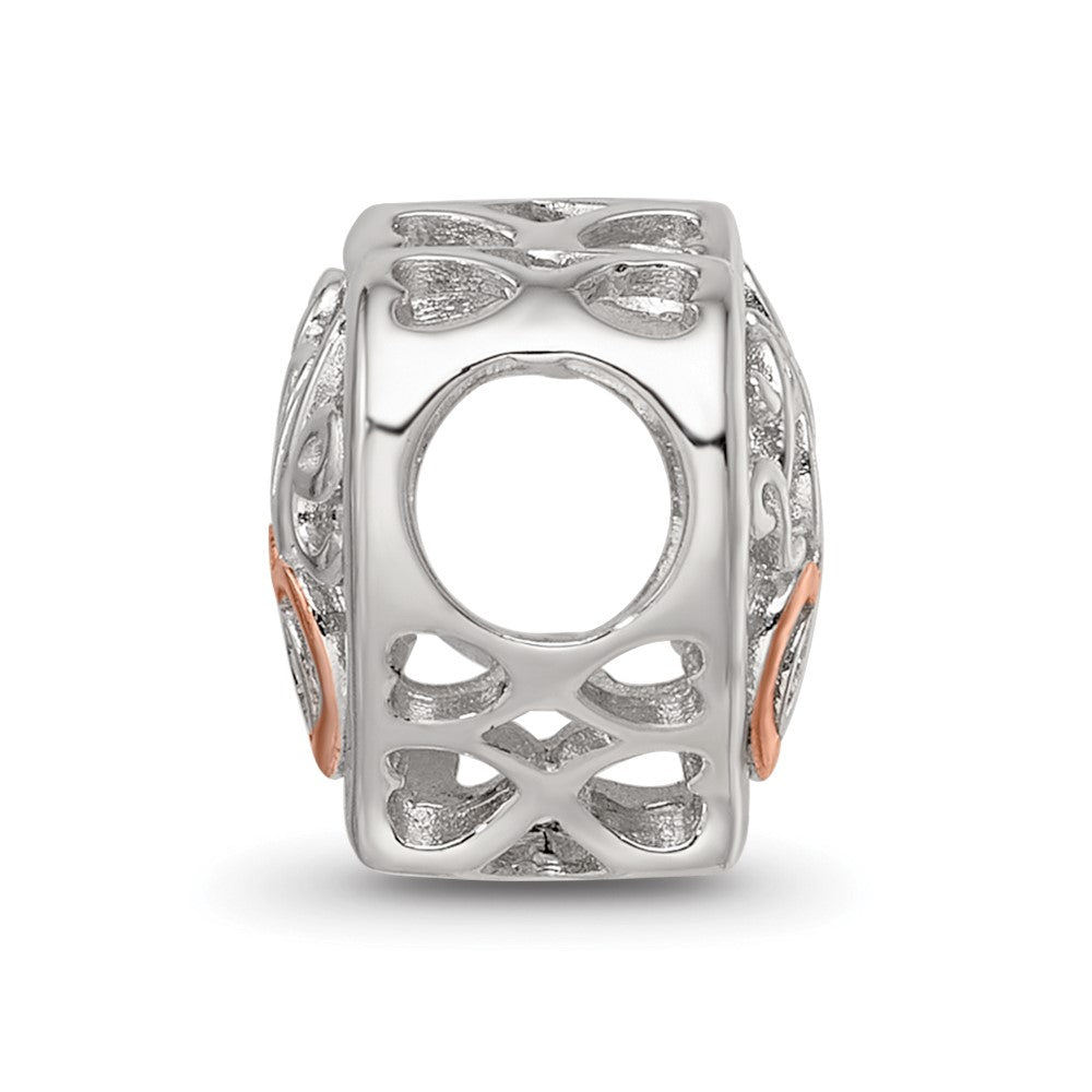 Sterling Silver Reflections Rhodium and Rose Gold-plated CZ Love Heart Shaped Bead