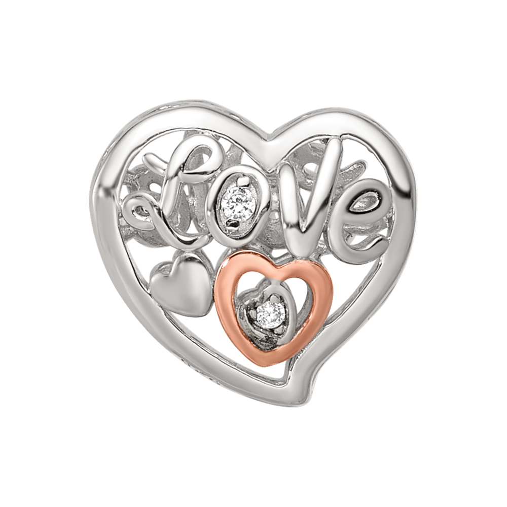 Sterling Silver Reflections Rhodium and Rose Gold-plated CZ Love Heart Shaped Bead