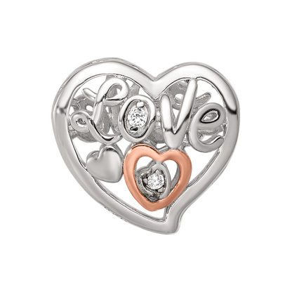 Sterling Silver Reflections Rhodium and Rose Gold-plated CZ Love Heart Shaped Bead