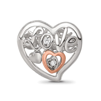 Sterling Silver Reflections Rhodium and Rose Gold-plated CZ Love Heart Shaped Bead