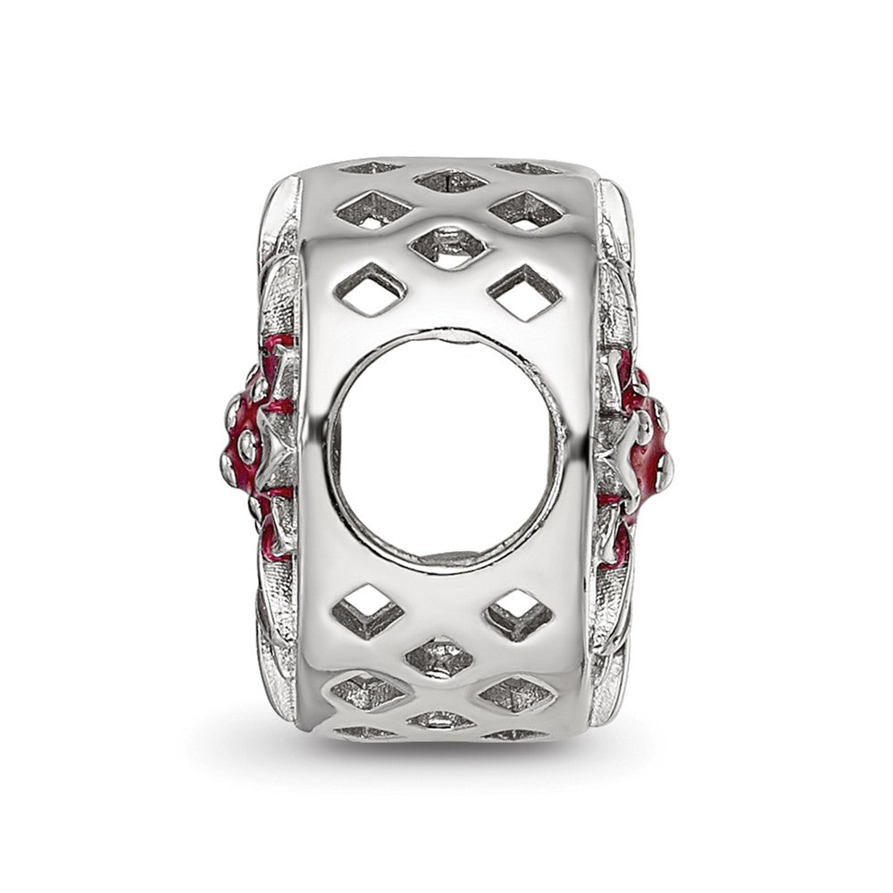 Sterling Silver Reflections Rhodium-plated Red Enamel Flower Bead