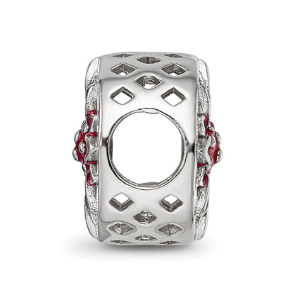 Sterling Silver Reflections Rhodium-plated Red Enamel Flower Bead