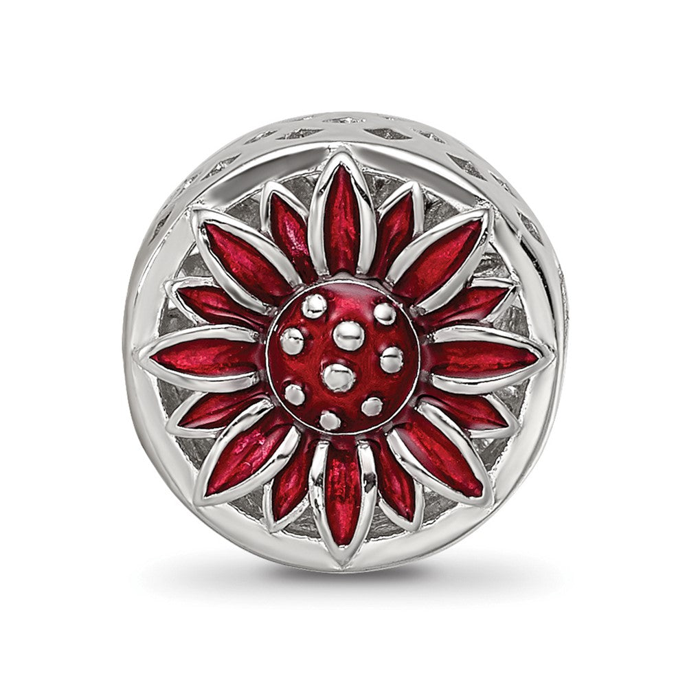 Sterling Silver Reflections Rhodium-plated Red Enamel Flower Bead
