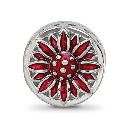 Sterling Silver Reflections Rhodium-plated Red Enamel Flower Bead