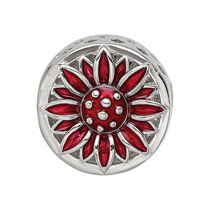 Sterling Silver Reflections Rhodium-plated Red Enamel Flower Bead