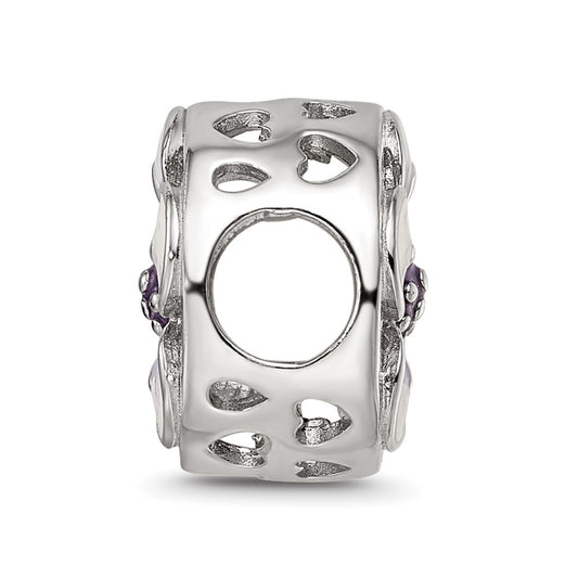 Sterling Silver Reflections Rhodium-plated Enamel Flower Bead
