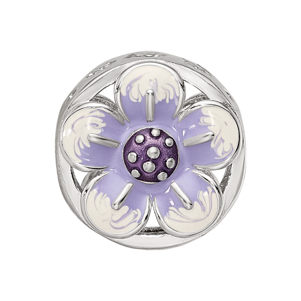Sterling Silver Reflections Rhodium-plated Enamel Flower Bead