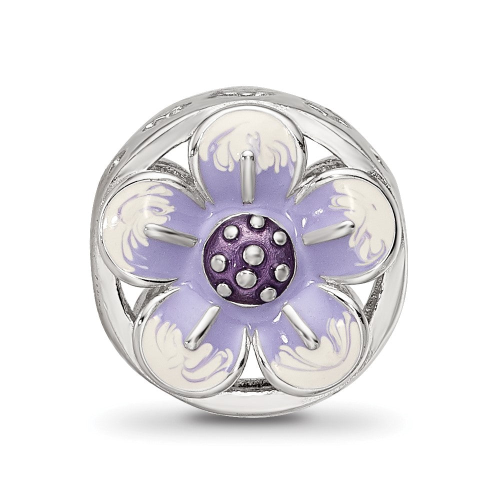 Sterling Silver Reflections Rhodium-plated Enamel Flower Bead