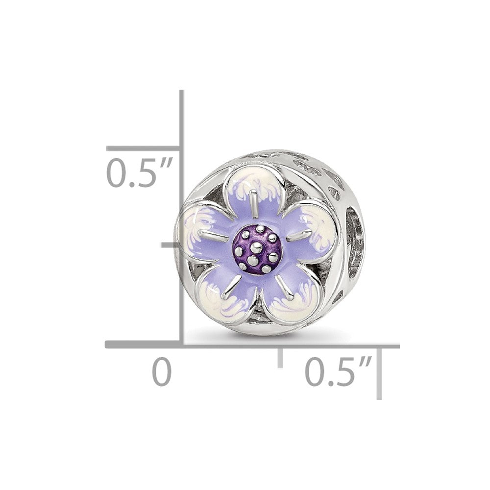 Sterling Silver Reflections Rhodium-plated Enamel Flower Bead