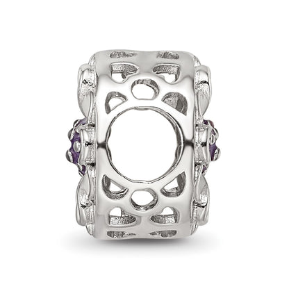 Sterling Silver Reflections Rhodium-plated Enamel Flower Bead