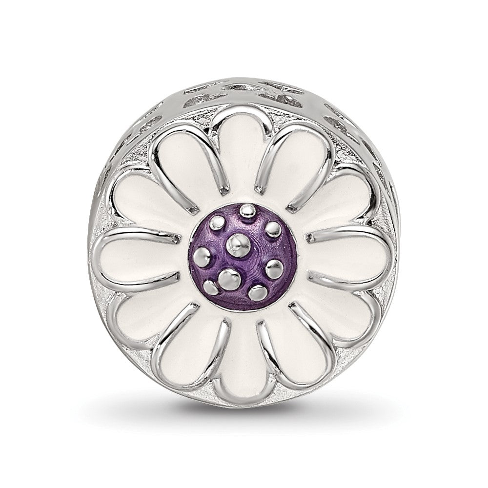 Sterling Silver Reflections Rhodium-plated Enamel Flower Bead