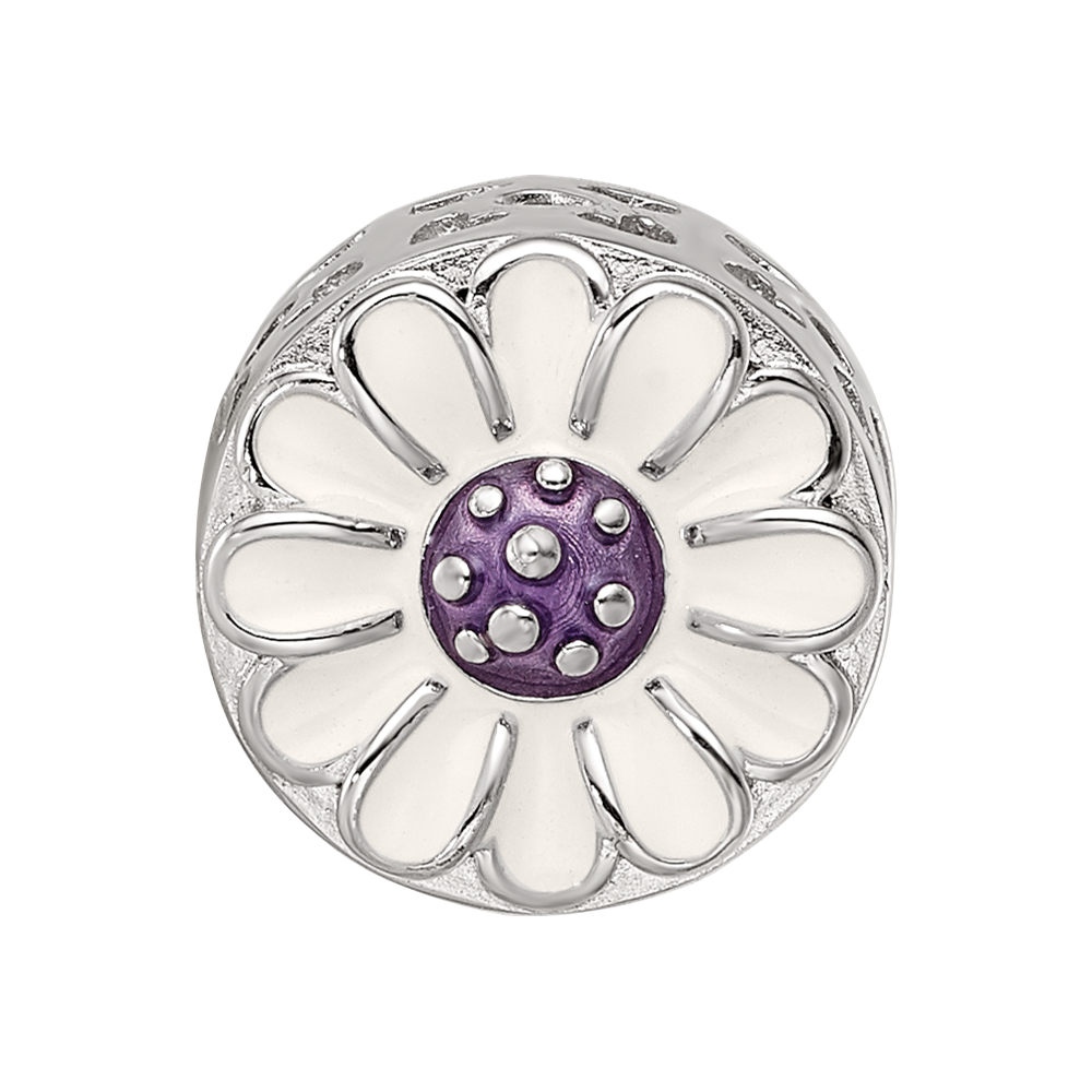 Sterling Silver Reflections Rhodium-plated Enamel Flower Bead