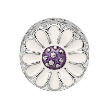 Sterling Silver Reflections Rhodium-plated Enamel Flower Bead
