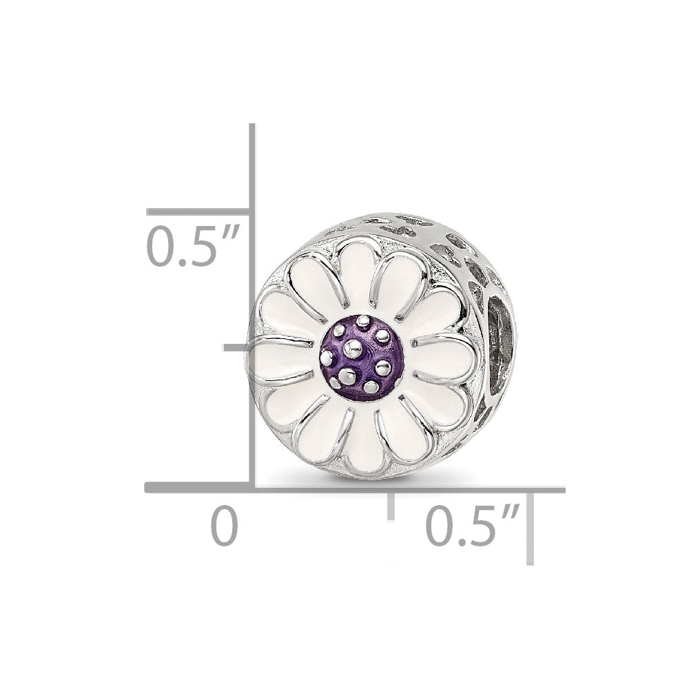 Sterling Silver Reflections Rhodium-plated Enamel Flower Bead