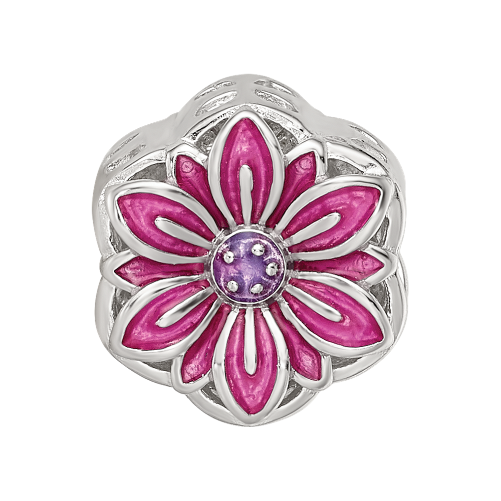 Sterling Silver Reflections Rhodium-plated Enamel Flower Cut-Out Bead
