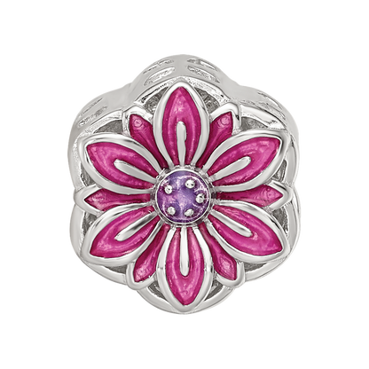 Sterling Silver Reflections Rhodium-plated Enamel Flower Cut-Out Bead