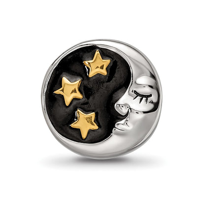 Sterling Silver Reflections Rhodium Gold-plated Enamel Moon/Stars Bead